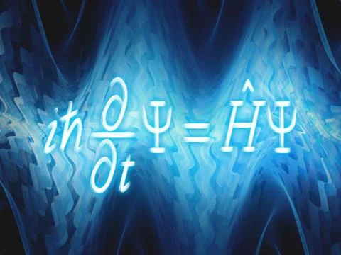Time-dependent Schrodinger equation with blue glowing waves Stock Illustration