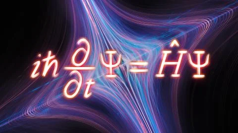 Time-dependent Schrodinger equation with quantum string Stock Illustration