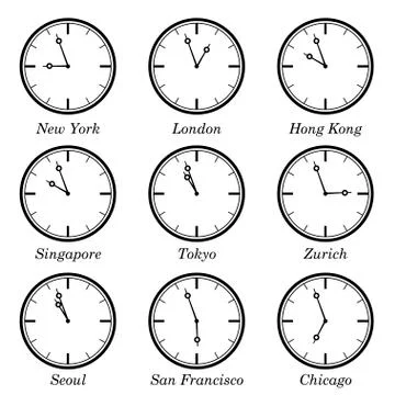 Time difference in major worlds financial centers Stock Illustration