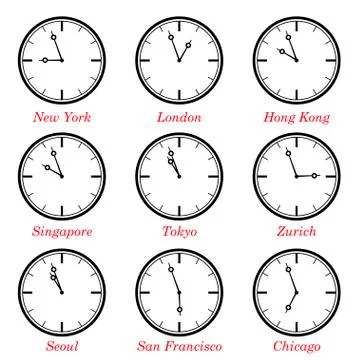 Time difference in major worlds financial centers Stock Illustration
