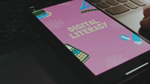 Time to Digital literacy graphic presentation on smartphone screen. Waves effect Stock Footage 270496171