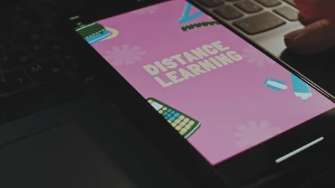 Time to Distance learning graphic presentation on smartphone screen. Waves Stock Footage 270496467