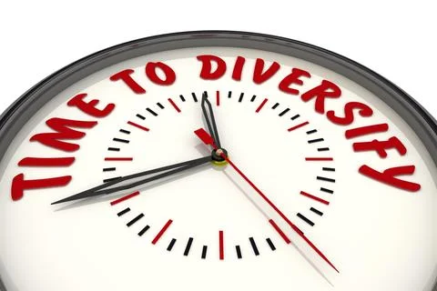 Time to diversify. Clock with text Stock Illustration