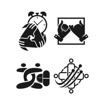 Time drug technology Commitment Teamwork Together Black Logo set Illustrazione stock