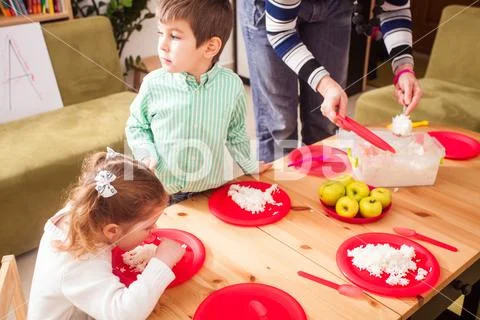 Time to eat in kindergarten Stock Photos