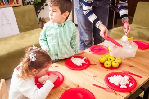 Time to eat in kindergarten Stock Photos