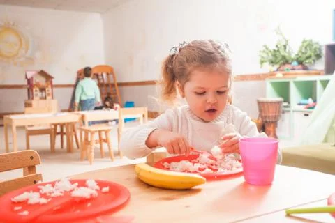Time to eat in kindergarten Stock Photos