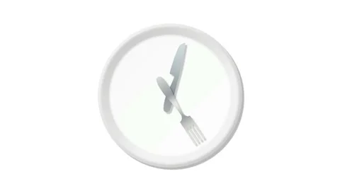 Time to eat. A plate with a clock. White plate with knife and fork as a watch Stock Footage 168102318