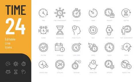Time Editable Icons set. Stock Illustration