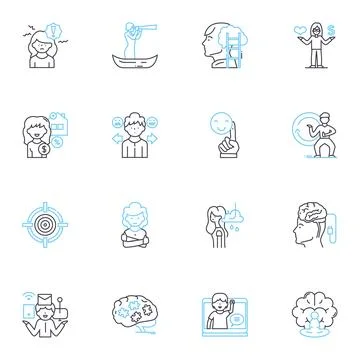 Time efficiency linear icons set. Streamlined, Productive, Expedient, Punctual Stock Illustration