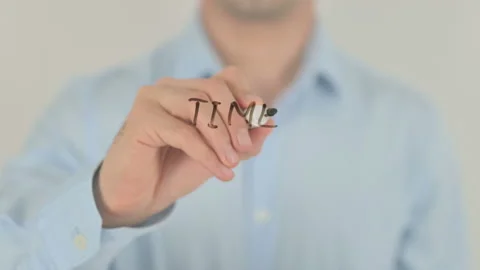 Time Efficiency, Man Writing on Transparent Screen Stock Footage 158430727