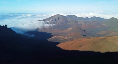 Time Elapse of moving clouds and shadows at top of Haleakala Crater Summit Stock Footage 114952363