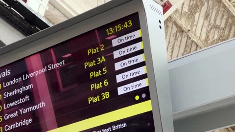 On Time Electronic Platform Arrivals Board at a British Railway Terminus Stock Footage 166024190