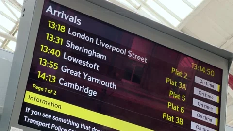 On Time Electronic Platform Arrivals Board at a British Railway Terminus Stock Footage 166024243