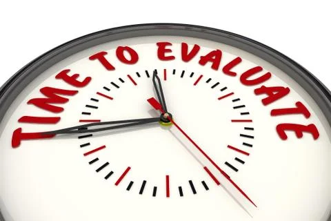 Time to evaluate. Clock with text Stock Illustration