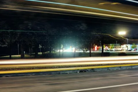 Time Exposure bridge car lights laser It information night Mannheim street bu Stock Photos