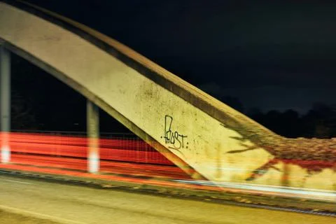 Time Exposure bridge lights laser It information night Mannheim street Stock-Fotos