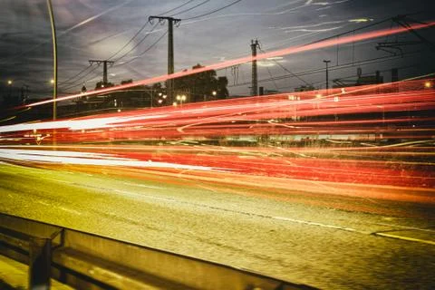 Time exposure mannheim city driving fast highway central station Stock Photos