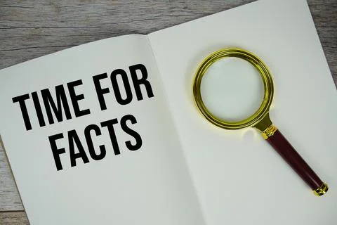 Time For Facts text message written on paper note with magnifying glass top.. Stock Photos