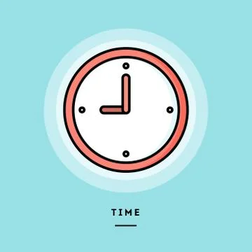 Time, flat design thin line banner. Stock Illustration