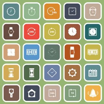 Time flat icons on green background Stock Illustration