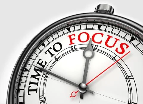 Time to focus concept clock closeup Stock Illustration