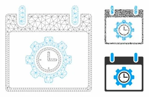 Time Gear Calendar Day Vector Mesh Wire Frame Model and Triangle Mosaic Icon イラスト素材