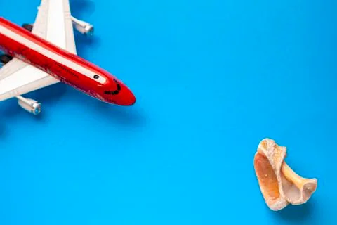 Time to go on vacation,plane and shell Stock Photos