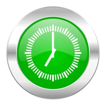 Time green circle chrome web icon isolated. Ilustración de archivo