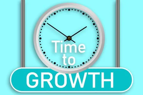 Time to growth text message with clock and sign board Stock Illustration
