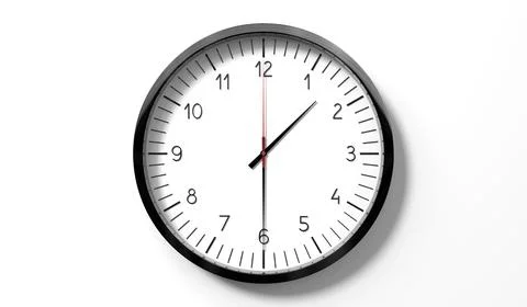 Time at half past 1 o clock - classic analog clock on white background Stock Illustration