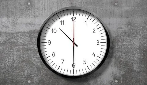 Time at half past 10 o clock - classic analog clock on rough concrete wall Stock Illustration
