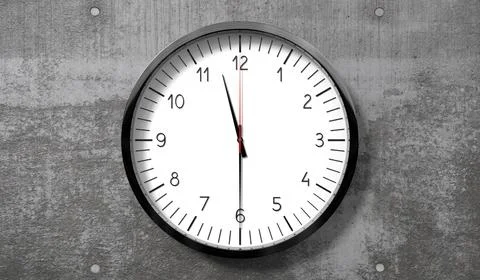 Time at half past 11 o clock - classic analog clock on rough concrete wall Stock Illustration