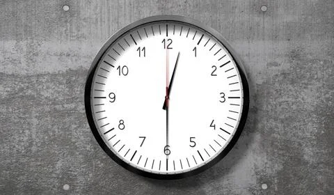 Time at half past 12 o clock - classic analog clock on rough concrete wall Stock Illustration