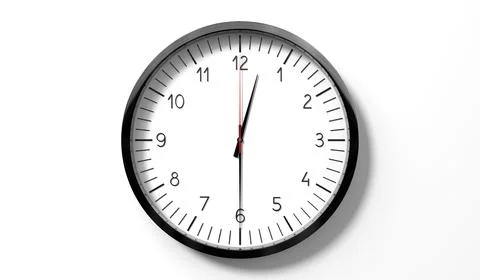 Time at half past 12 o clock - classic analog clock on white background Stock Illustration