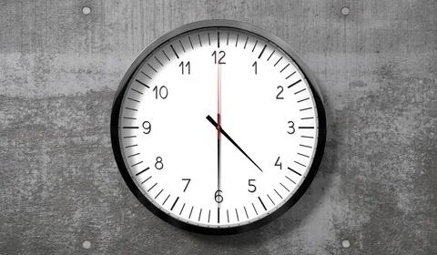 Time at half past 4 o clock - classic analog clock on rough concrete wall Stock Illustration