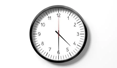 Time at half past 4 o clock - classic analog clock on white background Stock Illustration