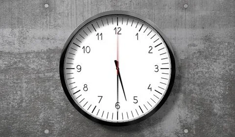 Time at half past 5 o clock - classic analog clock on rough concrete wall Stock Illustration