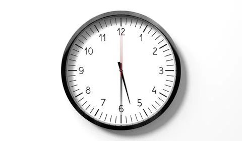 Time at half past 5 o clock - classic analog clock on white background Stock Illustration