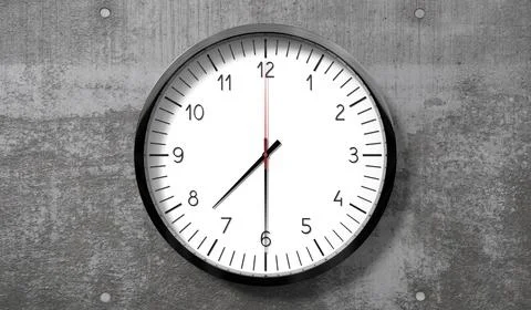 Time at half past 7 o clock - classic analog clock on rough concrete wall Stock Illustration