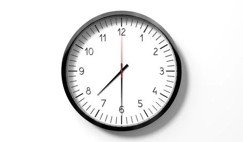 Time at half past 7 o clock - classic analog clock on white background Stock Illustration