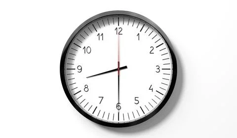 Time at half past 8 o clock - classic analog clock on white background Stock Illustration