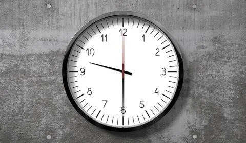 Time at half past 9 o clock - classic analog clock on rough concrete wall Stock Illustration