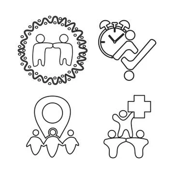 Time health location Commitment Teamwork Together Outline Logo Stockillustratie