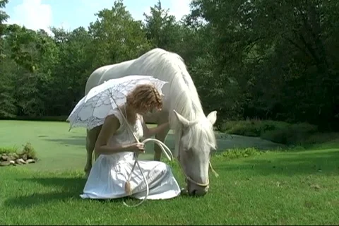 Time with her horse Stock Footage 125639377