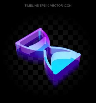 Time icon: 3d neon glowing Hourglass made of glass, EPS 10 vector Stock Illustration
