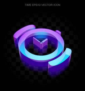 Time icon: 3d neon glowing Hand Watch made of glass, EPS 10 vector Stock Illustration