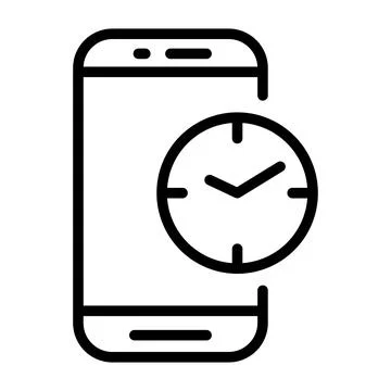 Time icon in device screen. Clock pictogram. Flat symbol for web. Line stroke Stock Illustration