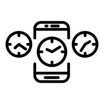 Time icon in device screen. Clock pictogram. Flat symbol for web. Line stroke Stock Illustration
