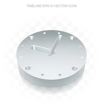Time icon: Flat metallic 3d Clock, transparent shadow, EPS 10 vector Stock Illustration